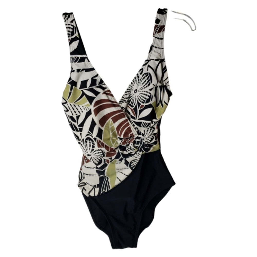 Ocean Dreams Slimming Surplice Rouched One Piece Swimsuit Vacay Cruise Beach 8